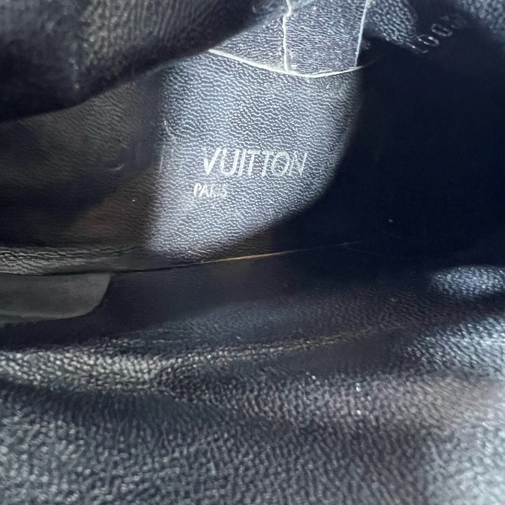 7017: Louis Vuitton Logo Heel Ankle Boots Black Leather Buckle 35.5 Italy - Picture 10 of 13